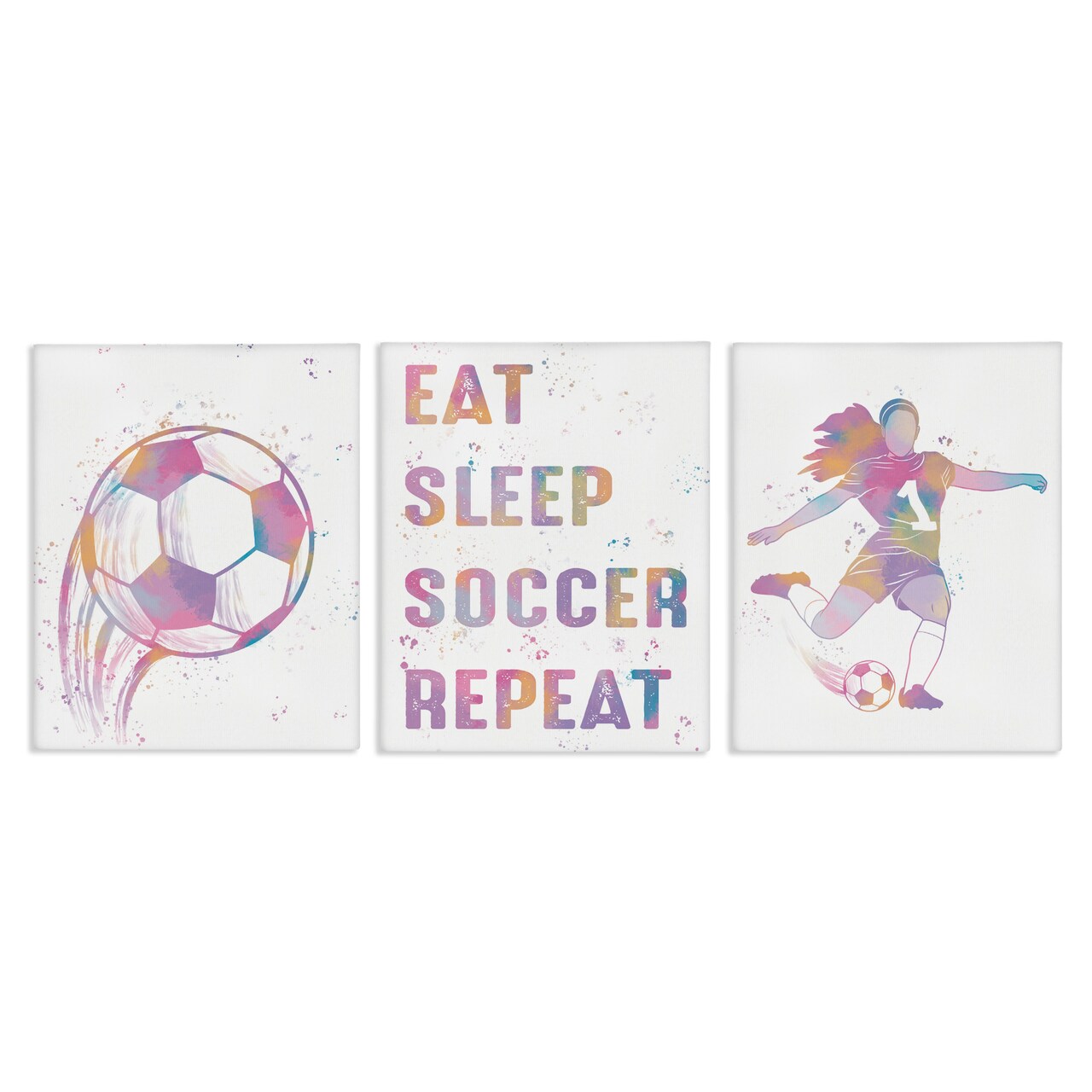 Stupell Industries Minimal Pastel Girl's Soccer 3 Piece Canvas Wall Art Set, design by Marcus Prime
